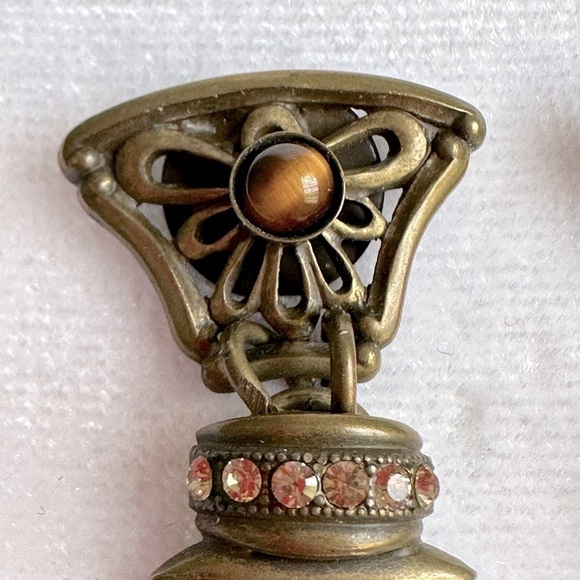 Vintage Sorrelli Drop Pierced Earrings, Antique Brass Setting, Rhinestones - Picture 2 of 6